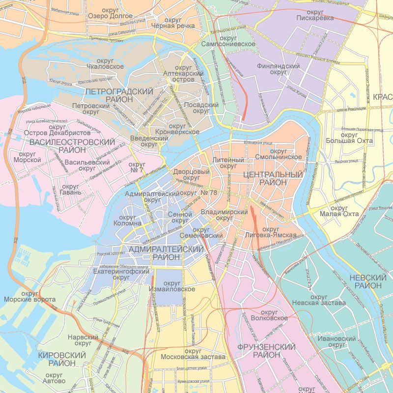 Карта настенная Санкт-Петербург. Административное деление, матовая ламинация — изображение 4