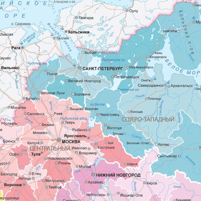 Настенная карта Федеральные округа РФ, глянцевая ламинация — изображение 4