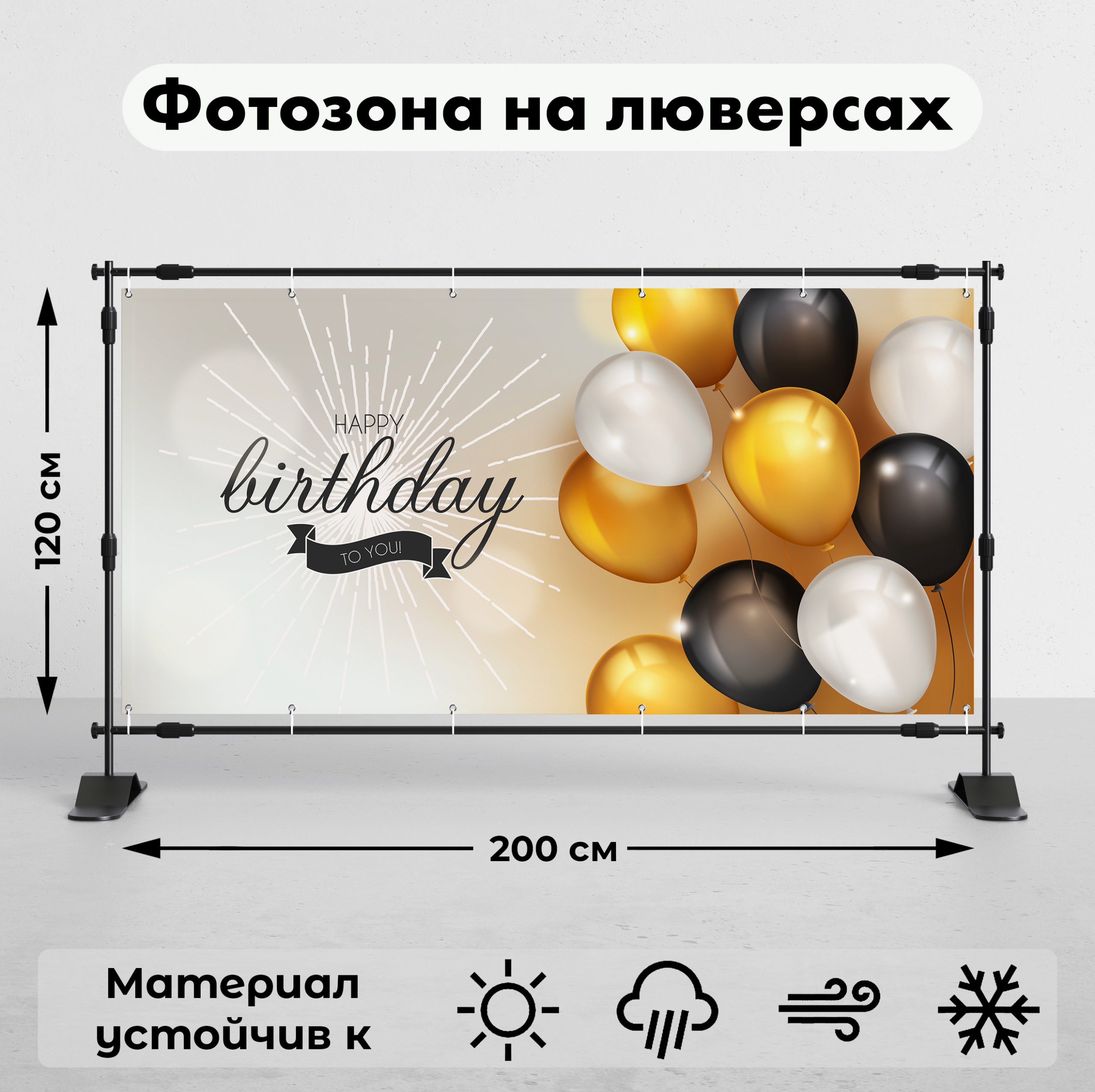 Фотозона вывеска-баннер c днём рождения "Happy birthday!" 120х200 см