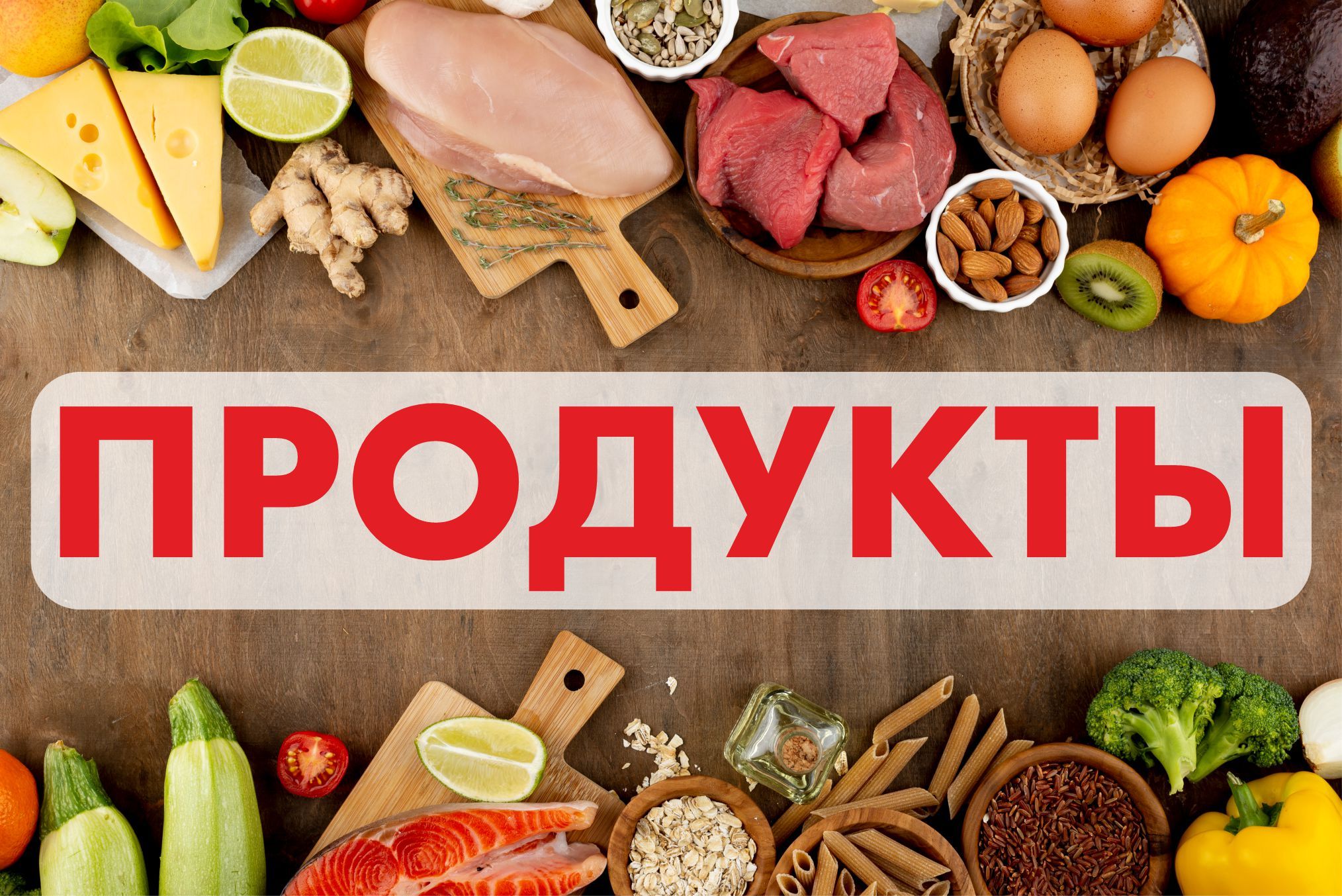 Рекламная вывеска-баннер "Продукты" на деревянном фоне 100х150 см — изображение 6