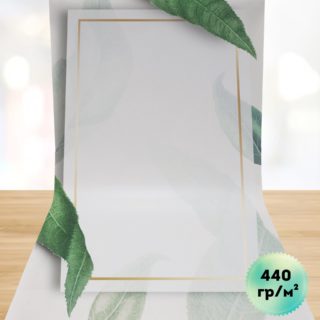 Фотофон с "Зеленые листья и золотая рамка" на люверсах для предметной съёмки 50х100 см