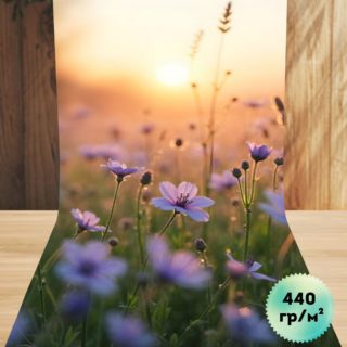 Фотофон с "Полевые цветы на рассвете" на люверсах для предметной съёмки 50х100 см